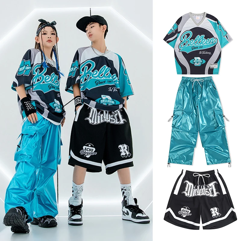 

Blue New Children's Hip Hop Performance Costumes Girls Jazz Dance Party Clothes Catwalk Show Stage Competition Outfits XH1479