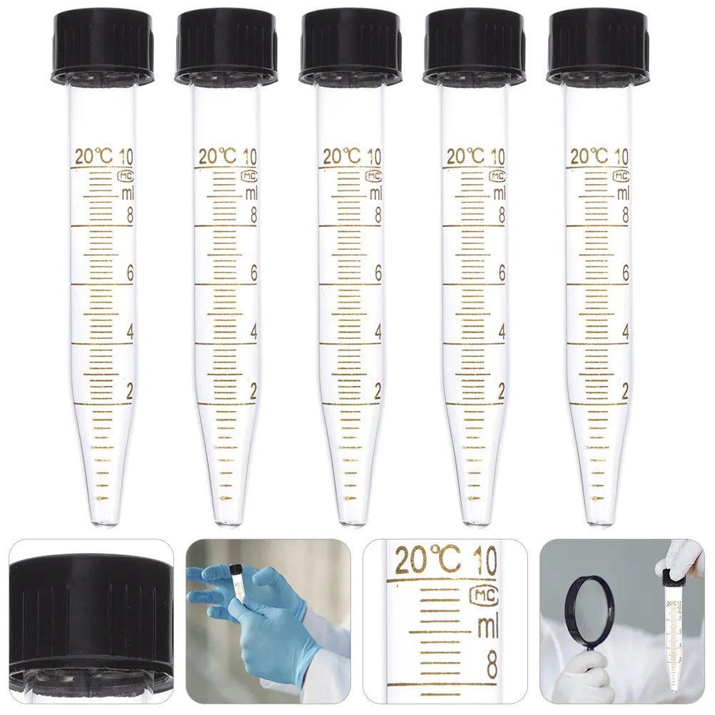 5Pcs Centrifuge Tubes 10ml Chemical Lab Test Tubes Screw Cap Centrifugal Tube Precise Measurement Clear Transparent