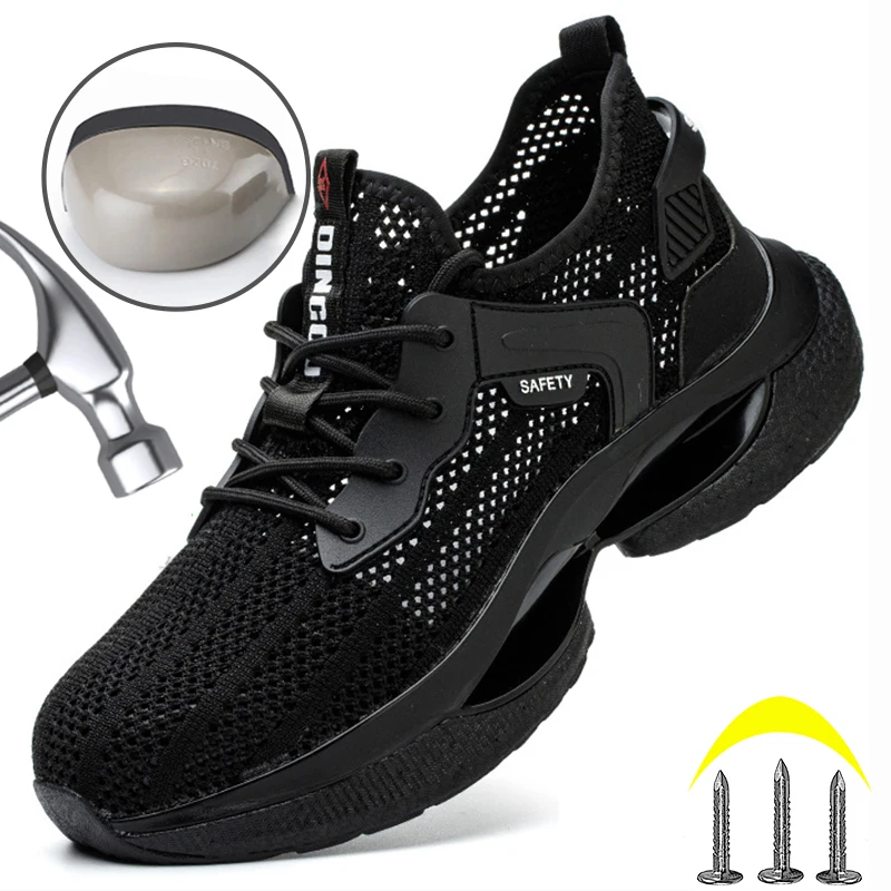 

Summer Work Shoes Steel Toe Indestructible Anti-smash Safety Boots Breathable Security Protective Shoes Men Lightweight Sneakers