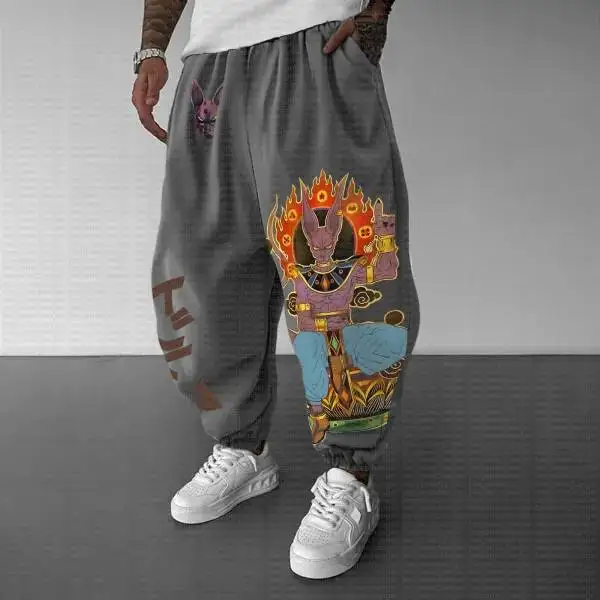 Anime cinza calças de algodão goku impressão algemado tornozelo unisex harem calças extra grande tamanho perna larga corredores moda rua