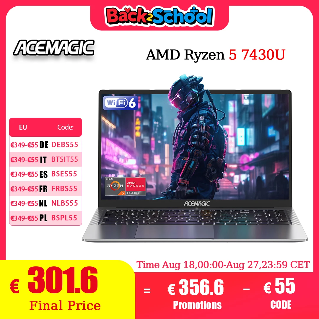 Laptop ACEMAGIC FHD da 15,6 pollici AMD Ryzen 5 7430U 16 GB di RAM 512 GB SSD Windows 11 Pro Notebook 180 °   Flip Computer Wifi6 BT5.2