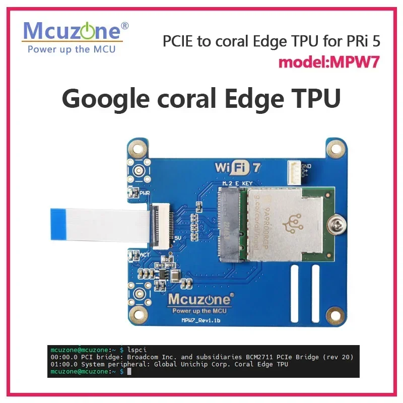 (model:MPW7)  PCIE to M.2 E-key WiFi7 HAT with BT, support BE200,WiF6E AX210,AX200. Google coral Edge TPU HAT, ubuntu driverfree