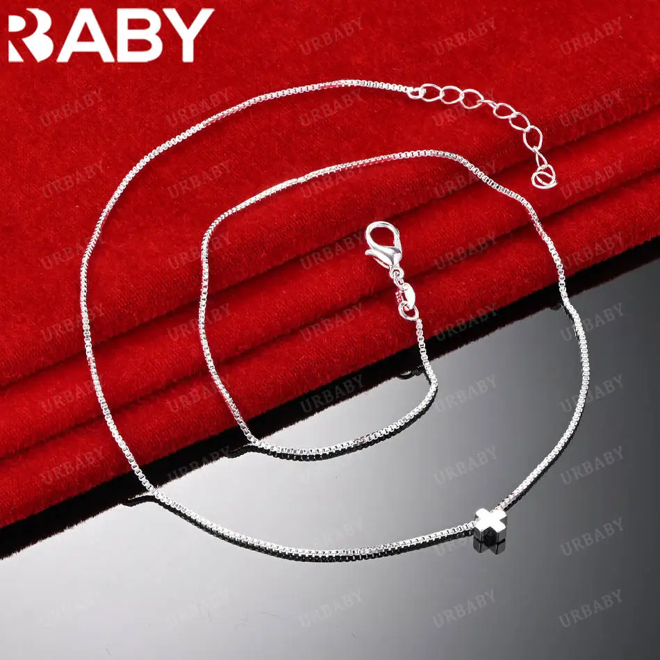

URBABY 925 Sterling Silver Flower Box Chain Necklace For Women Fashion Jewelry Exquisite Party Engagement Wedding Gift