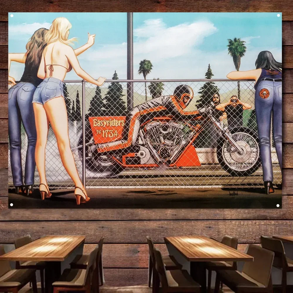 

Easy Rider Motorcycle Flag Vintage Wall Decor Poster Car Painting For Garage Man Cave Bar Club Pub The Best Gift for Cyclists