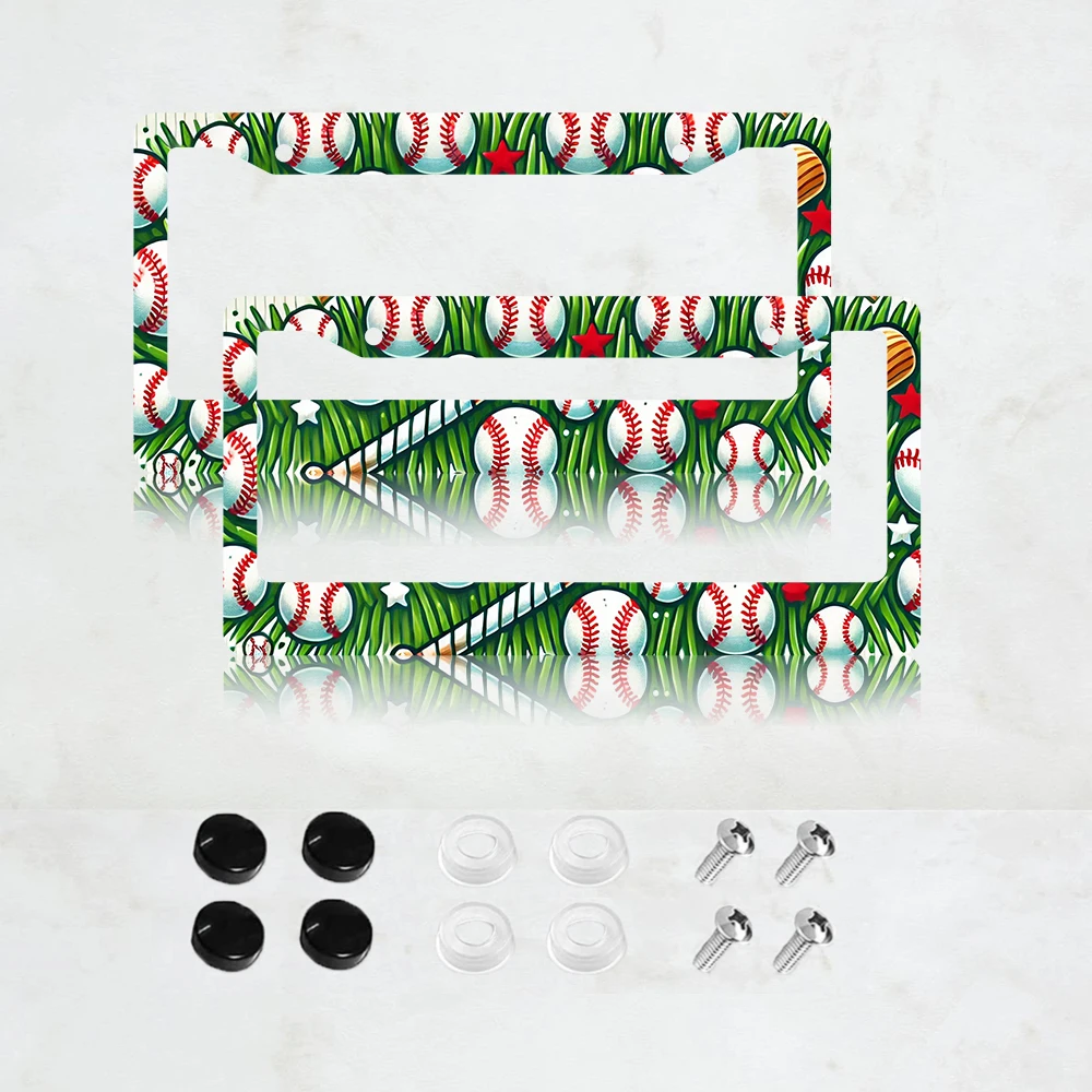 

2PC Baseball License Plate Frame Funny Baseball Print Aluminum License Plate Frame - US Standard Size, Decorative Car