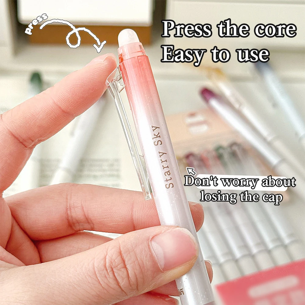 6pcs/set Colorful starry sky Erasable Gel Pens 0.7mm Glitter Neutral Pens Colorful Ink Needle Pens for Writing Stationery Office