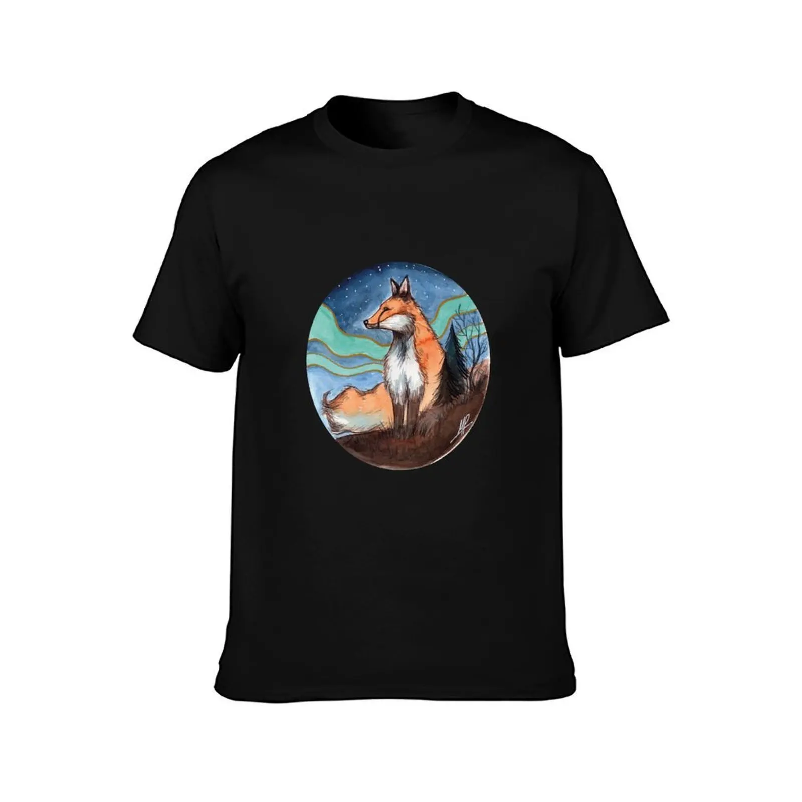 Aurora borealis T-Shirt, Summer Casual Cotton Tee, Oversized Streetwear Tops, Vintage Graphic Print, Loose Fit Short Sleeve