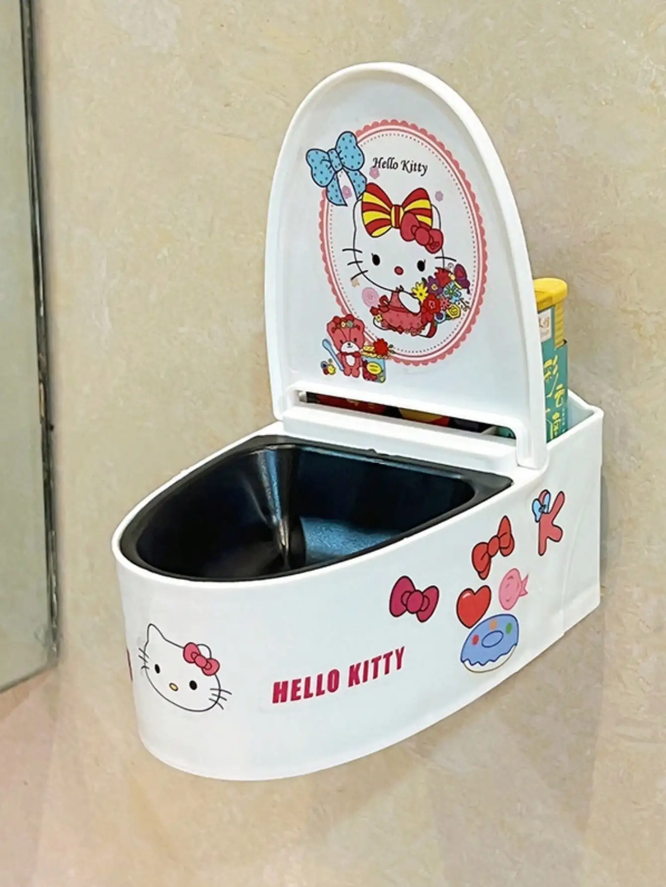 

1pc Sanrio Wall mounted toilet ashtray for home use, personalized and cute toilet, bathroom, living room, covered ashtray