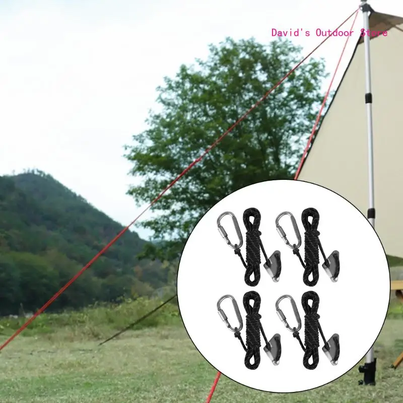 4Pcs Reflective Tent Guy Rope Camping Rope with Aluminum Adjuster Tensioner X3UA