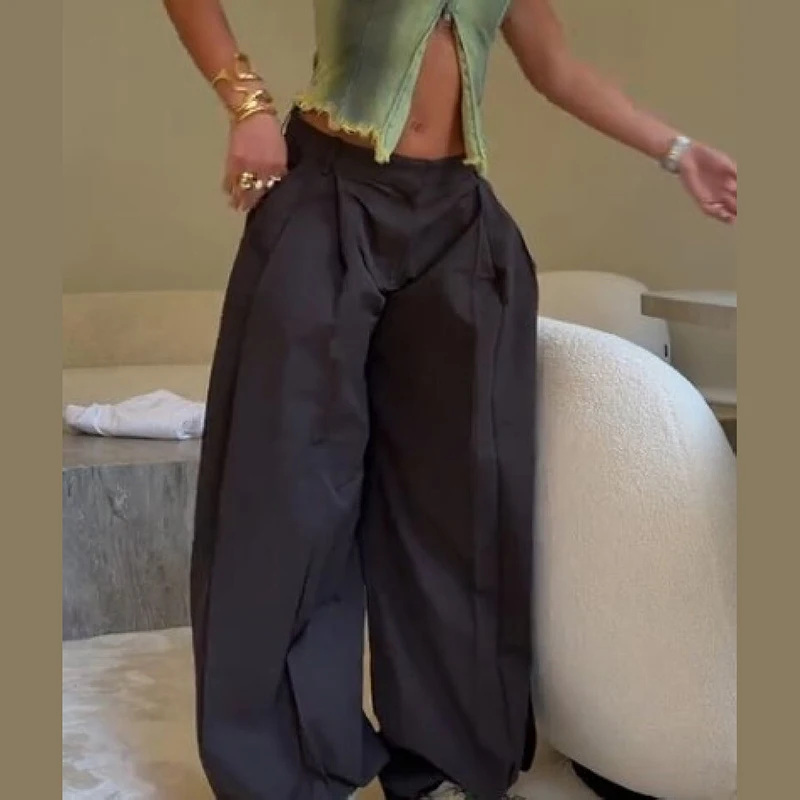 Vintage High Waist Balloon Wide Leg Pants For Women Pleated Front Draped Fabric Baggy Oversized Trousers Floor‑cut Casual Outfit
