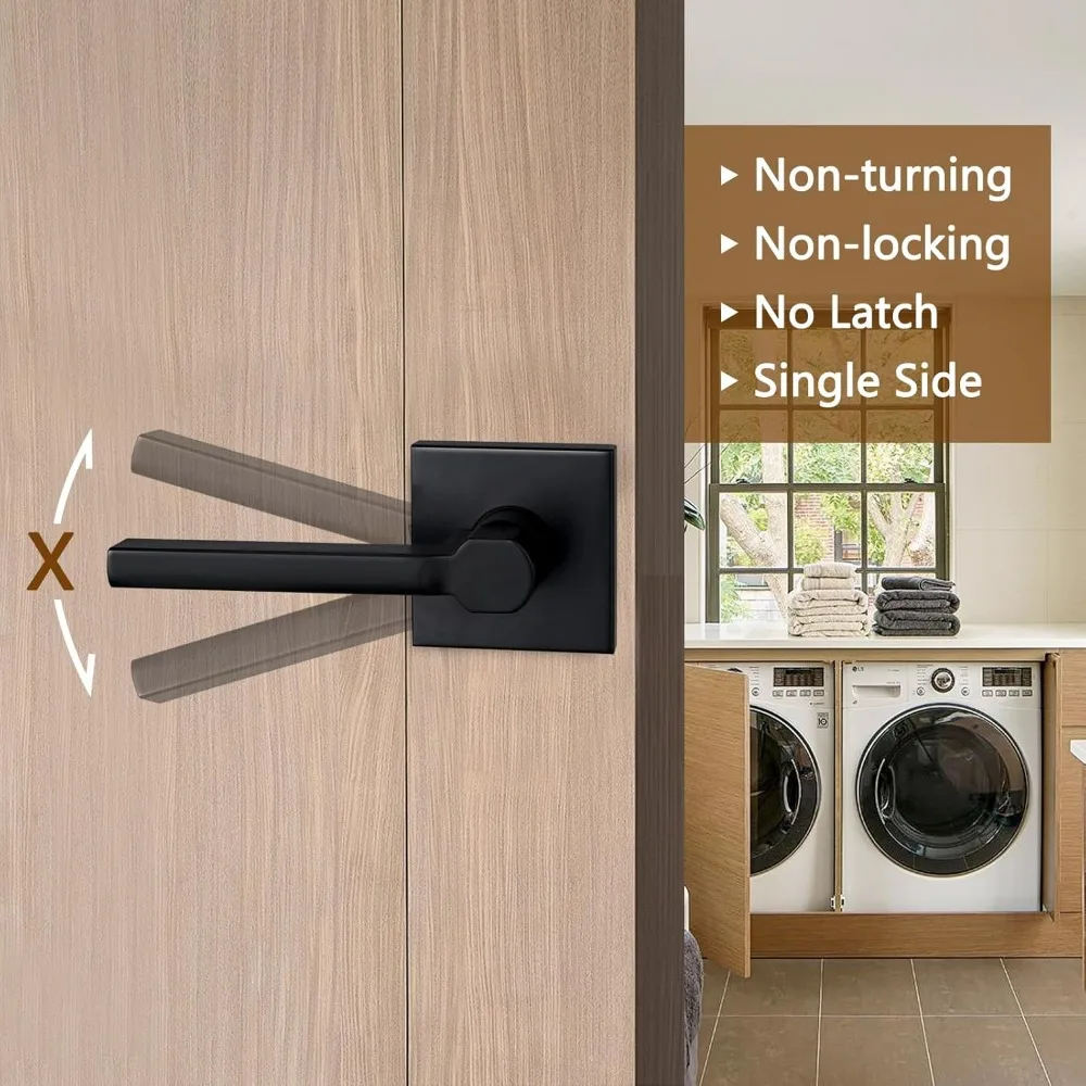 مقبض باب دمية من جانب واحد، رافعة دفع/سحب داخلية باللون الأسود غير اللامع، غير قابلة للدوران للخزانة أو المؤن، تصميم قابل للعكس، ثقيل