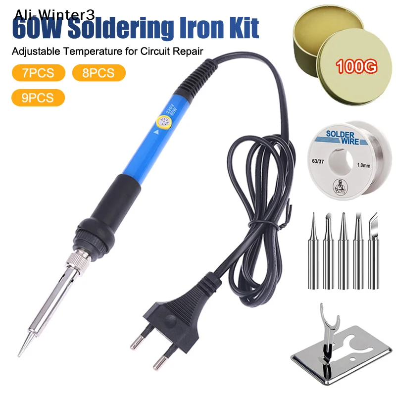 

【WW3】Электрический паяльник с регулировкой температуры, 1/3/5/7/8/9 шт., 220В 60Вт, для пайки и ремонта, с насадками-карандашами