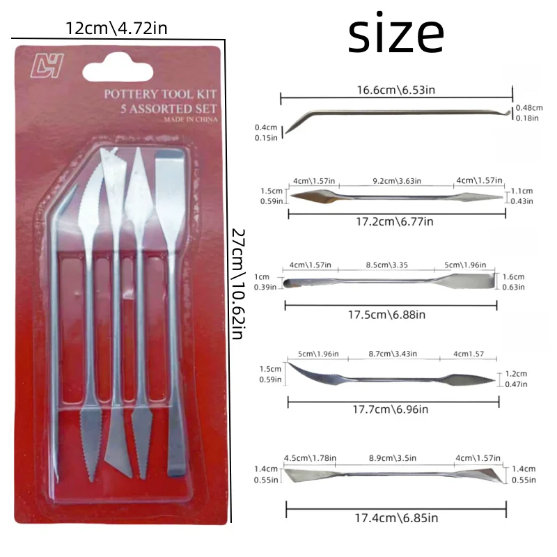 5-Piece Set of Stainless Steel Knives, Red Card Clay Modeling Tools, Clay Products, Auxiliary Gear Knife Type