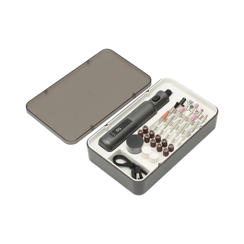 Portable Cordless Electric Sander with LED Display for Nail Art Manicure Grinder Kit with USB Charging and 12 Buffing Heads