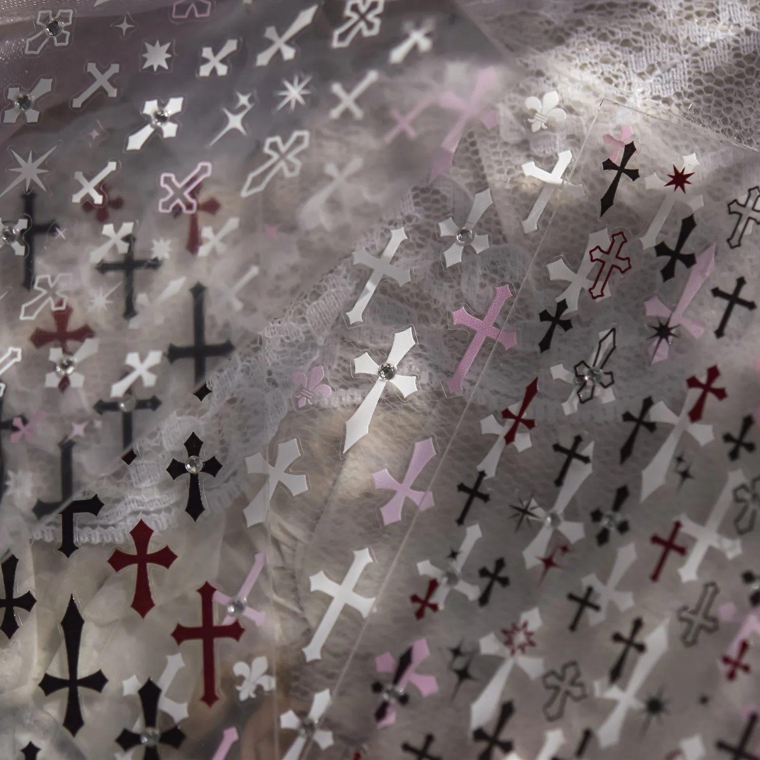 Adesivi per decorazioni per unghie di Halloween Adesivi per nail art con piccola croce di diamanti di cristallo 5D Decalcomanie per accessori per manicure autoadesive fai-da-te