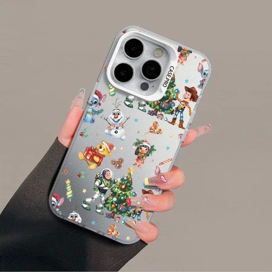 Colored Silver Case for Apple iPhone 11 13 15 Pro Max 12 14 XR X XS Shockproof Shell Phone Cover Disney Stitch Winnie Christmas