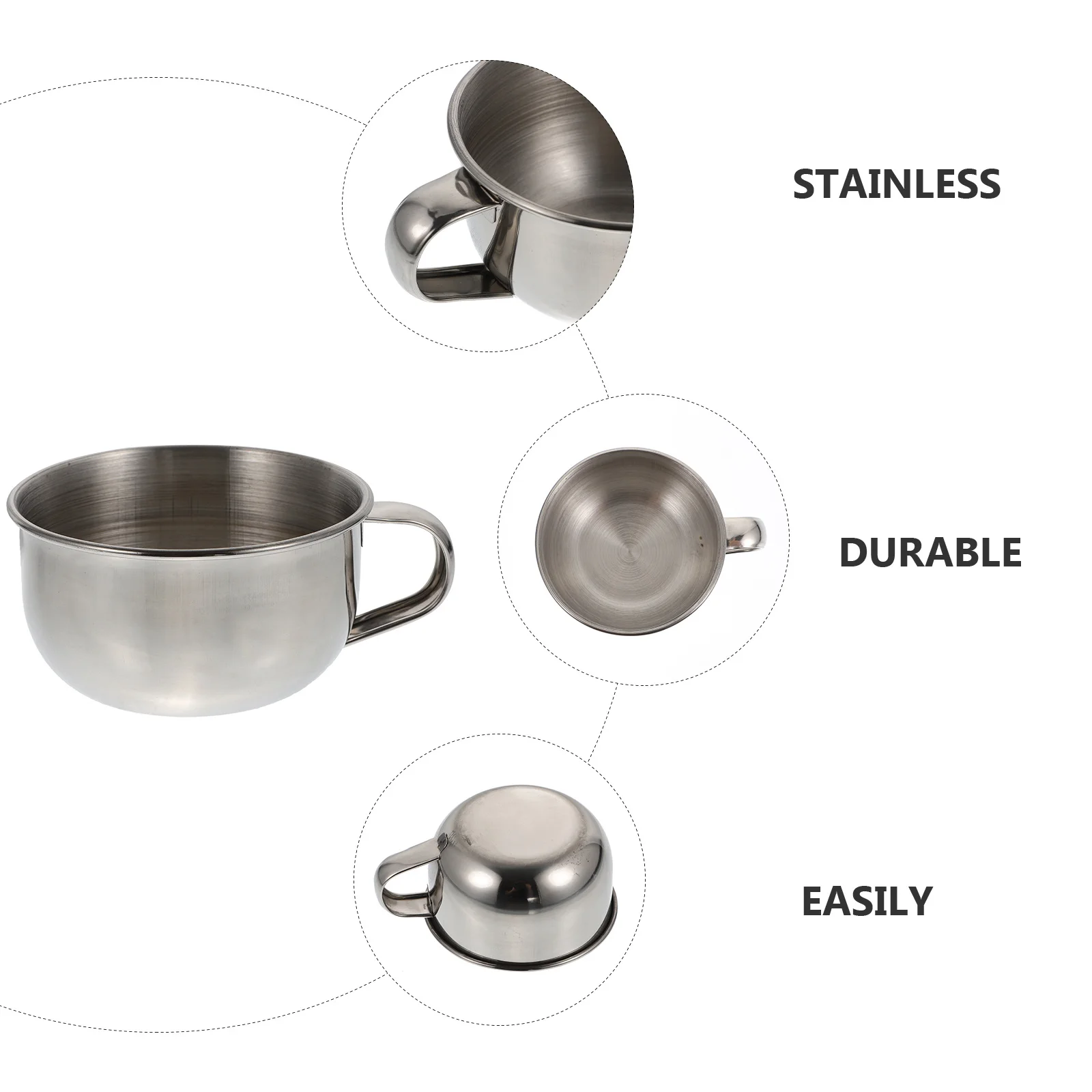 1 قطعة وعاء حلاقة من الفولاذ المقاوم للصدأ فضي متين مقاوم للصدأ وعاء فقاعات الصابون للرجال مقبض تصميم حاوية فقاعات