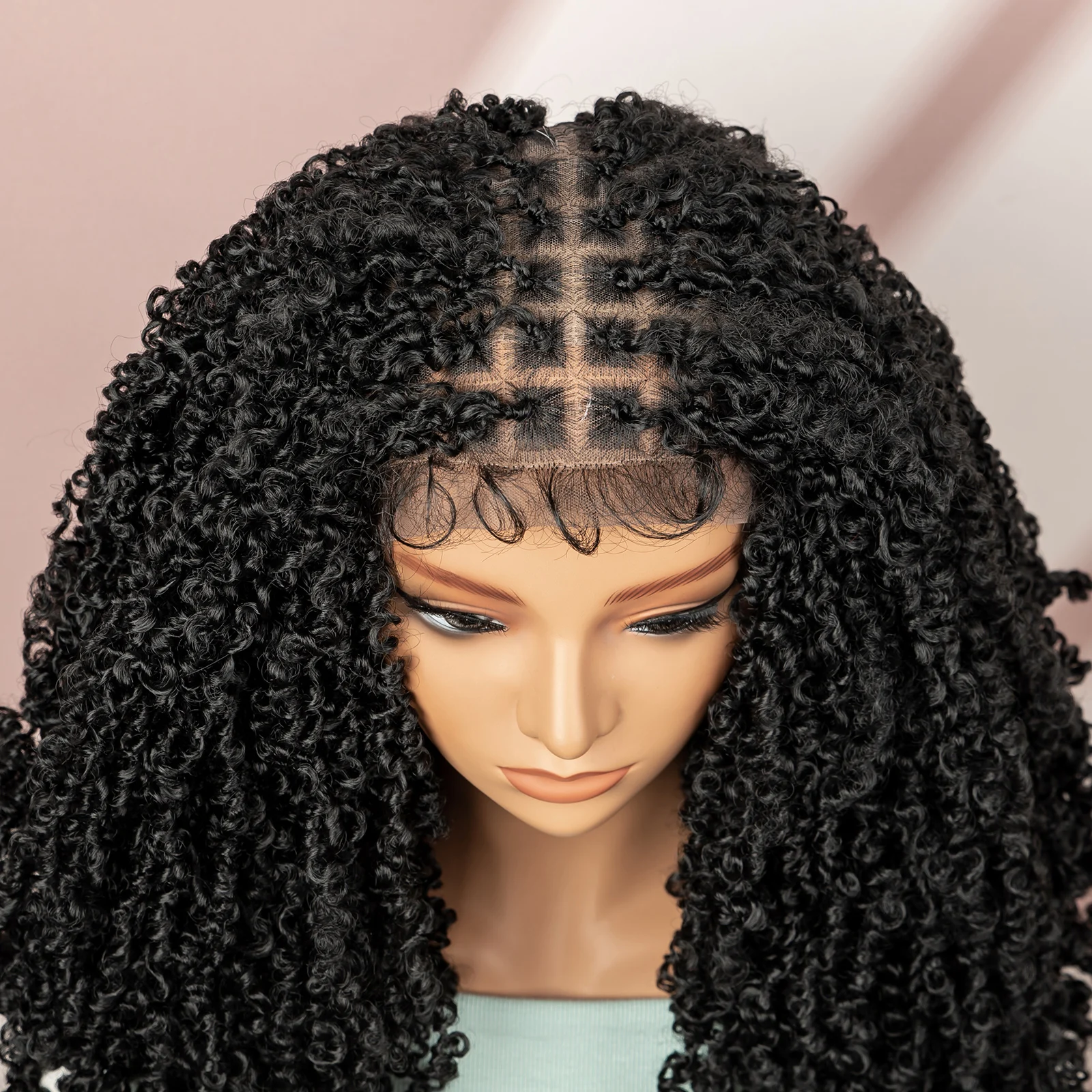 Perruques Afro tressées de 18 pouces, perruque synthétique pleine boîte de dentelle avec cheveux de bébé, tresses torsadées sans nœuds, perruque Dreadlocks