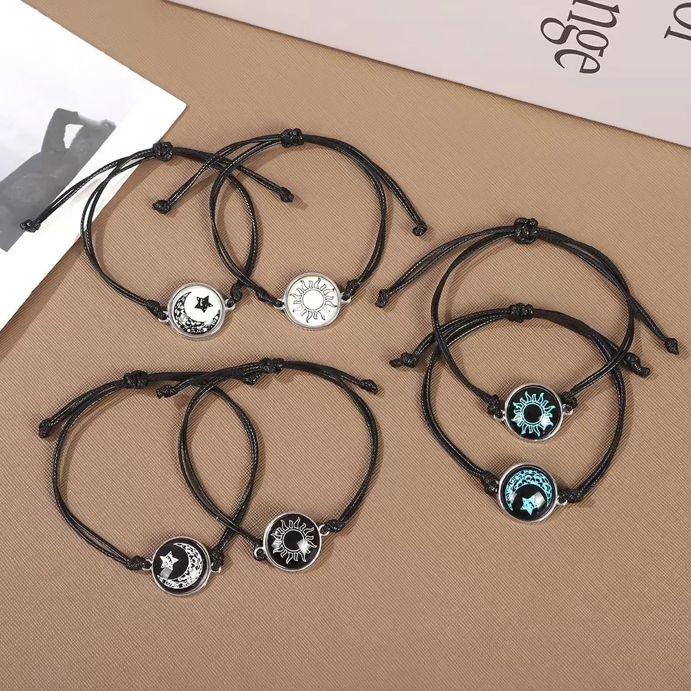 

Gossip Night-Glow Couple Bracelets Fashionable Tai Chi Yin-Yang Alloy Base Hand-Woven Bracelets Valentine's Day Gift
