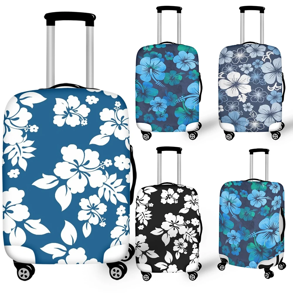 Black and White Hibiscus Flowers Prints Stylish Design Foldable Elastic Dust Covers Suitcase Protector Protective Baggage Cover