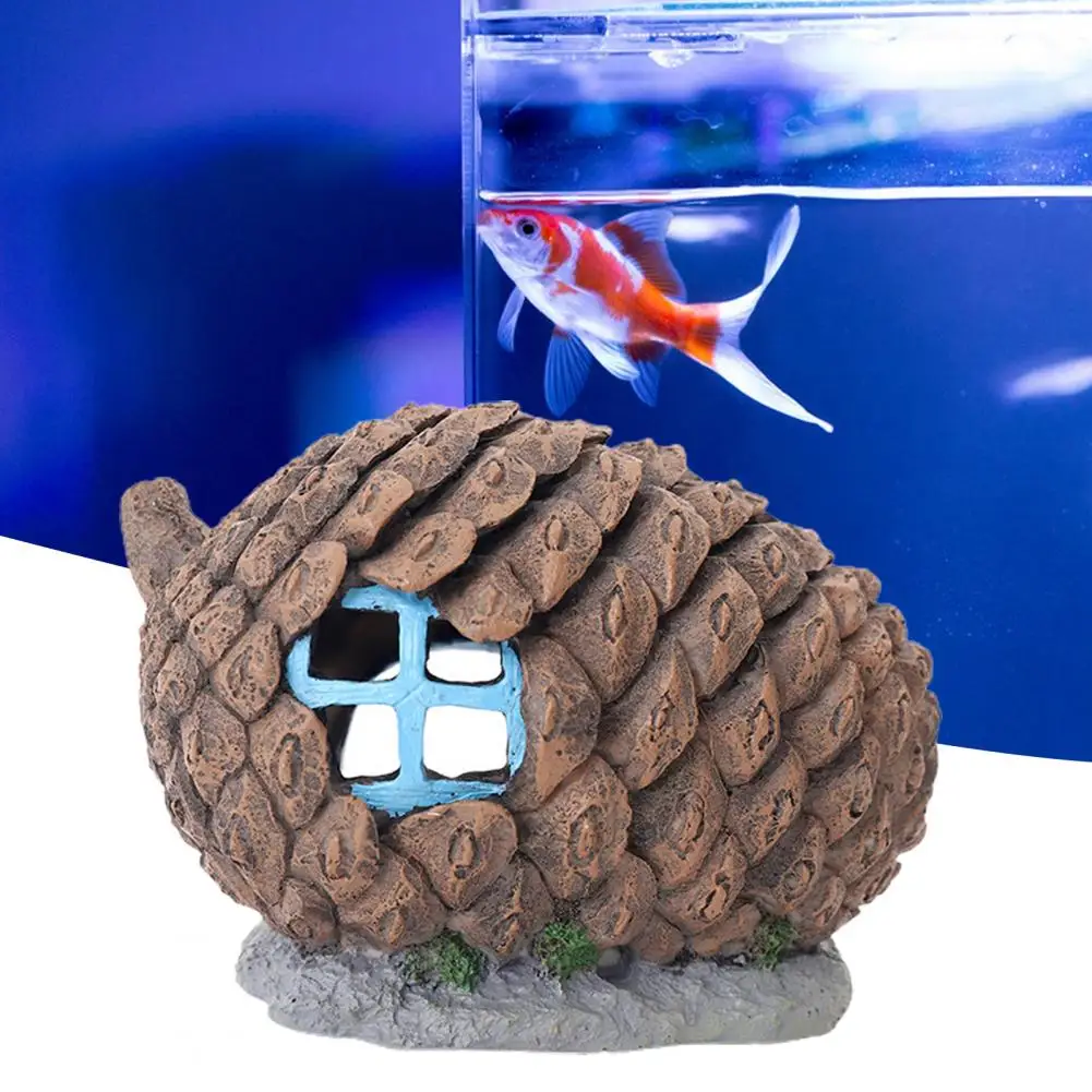 Fish Tank Decor Aquarium Decor Set Pine Cone Fish Tank Ornament Comic Plants House Castle Resin Shrimp Nest Unique Fish Hiding