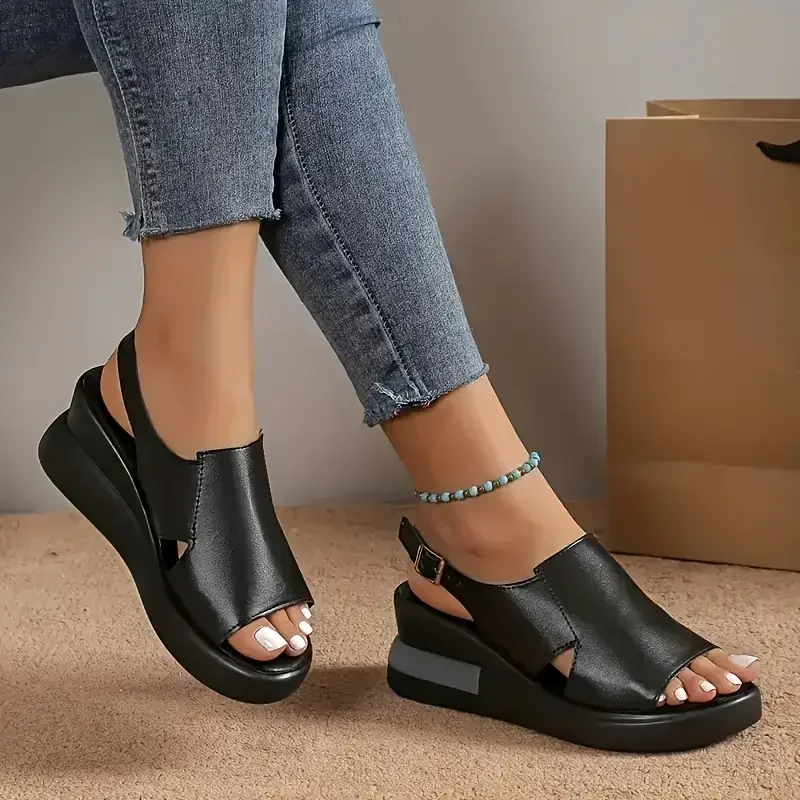 2024 lato koturna sandały na platformie moda Retro Romen buty na plażę damska na co dzień Peep Toe miękkie wygodne Sandalias De Mujer