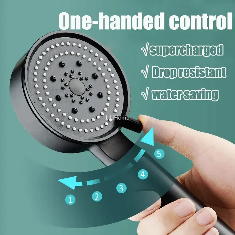 High Pressure Shower Head 5 Modes Bathroom Adjustable Showerheads Water Saving One-Key Stop Spray Nozzle Bathroom Accessories