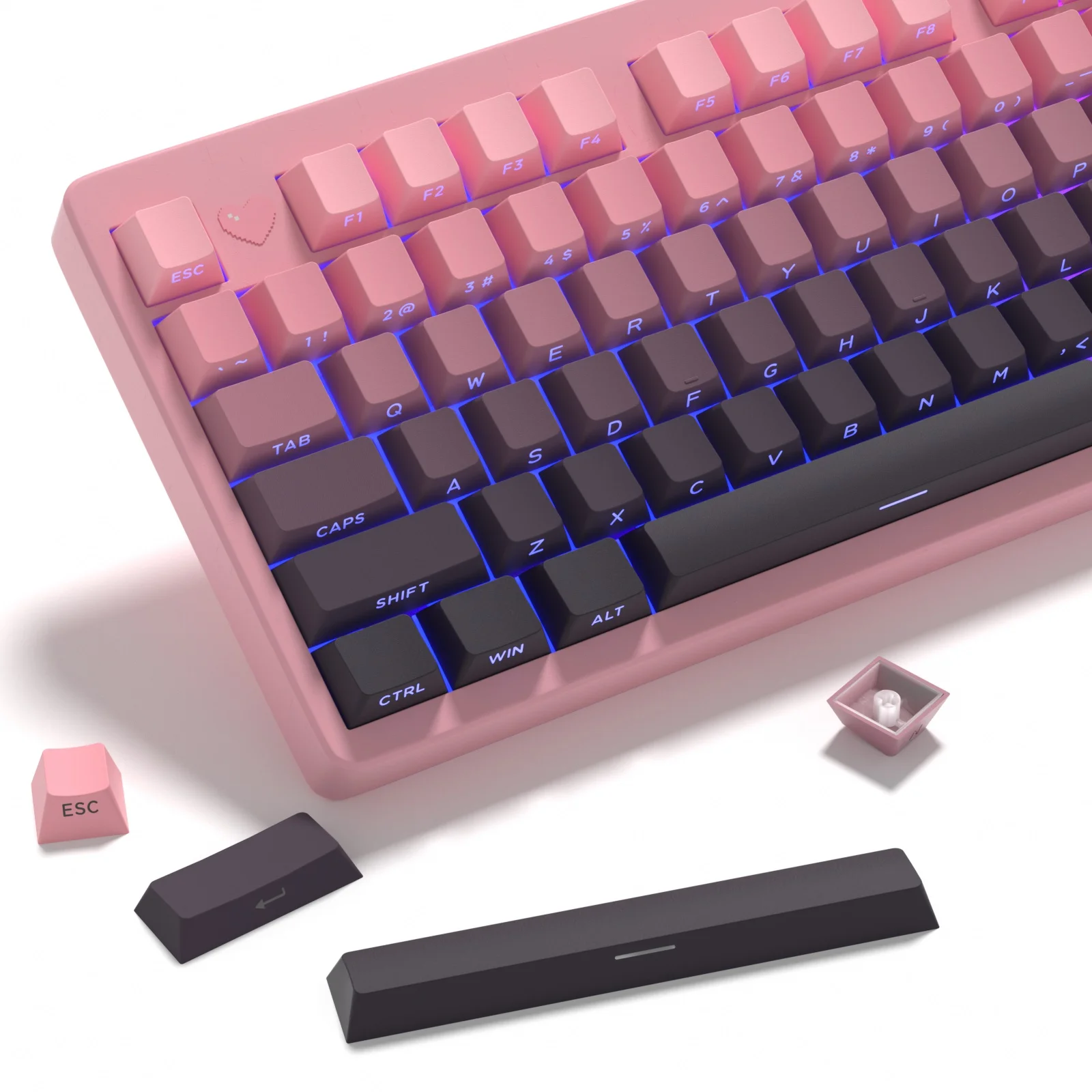 KBDiy 133 Keys/Set Gradient Pink Side Printed Keycaps for Mechanical Keyboard Keycap PBT Cherry Profile Custom for MX Switches