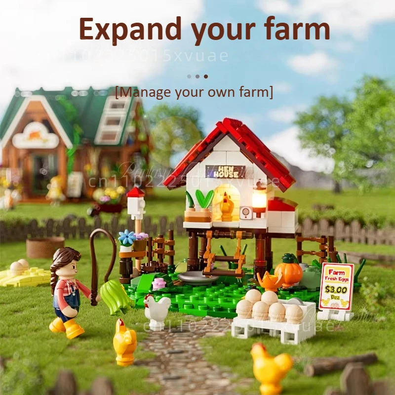Farm Life Bouwstenen Mini Henhouse Street View Volledige Print Assemblagemodel Verlichting Speelgoed Tafelblad Accessoires Kinderen Cadeau