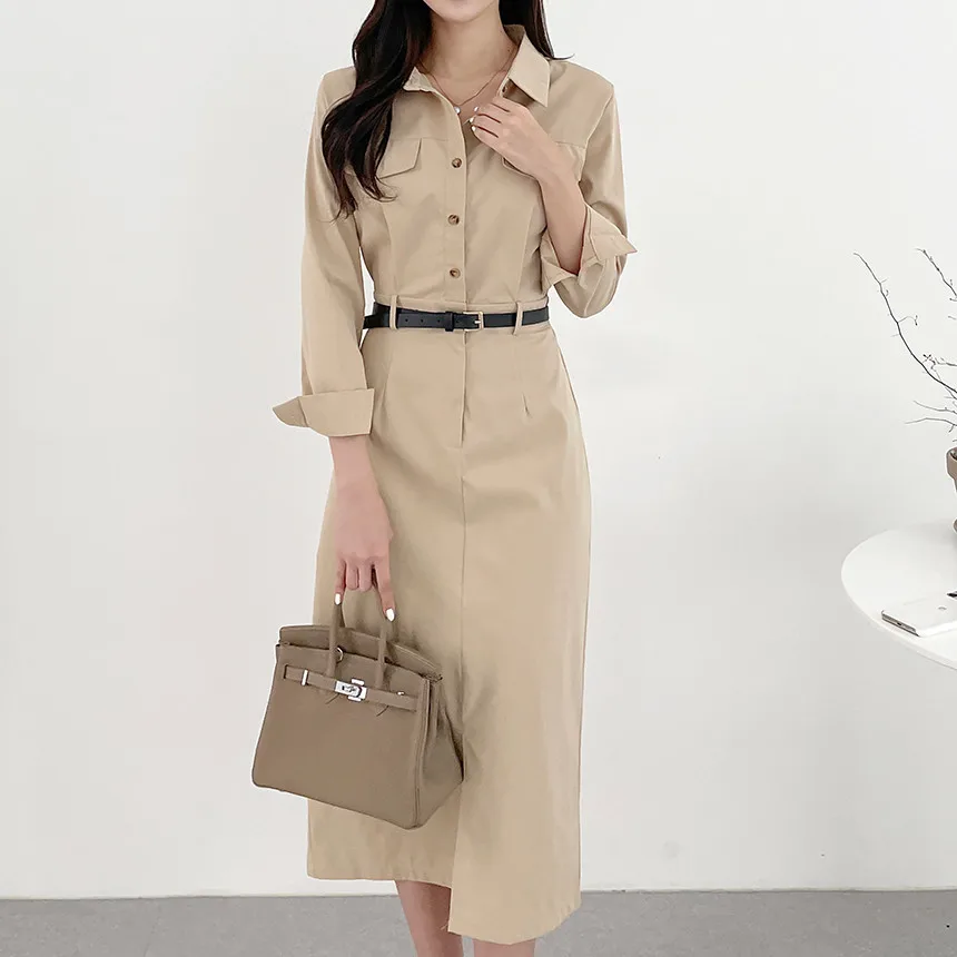 

Women Dress Long Dresses A Line Vestidos Streetwear Turn Down Collar Full Sleeve High Waist Elegant Splice Y2k 2025 Vintage