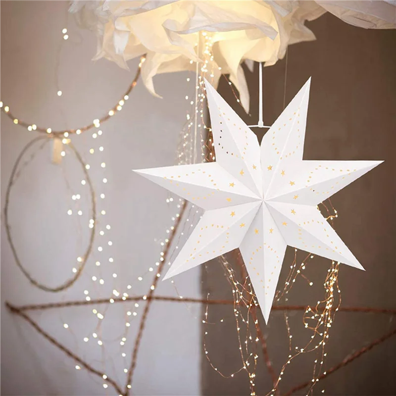 

ABUP-4X Hanging Paper 7 Pointed Star Lantern, Christmas Hanging Star Decorations For Christmas Wedding Birthday Decoration