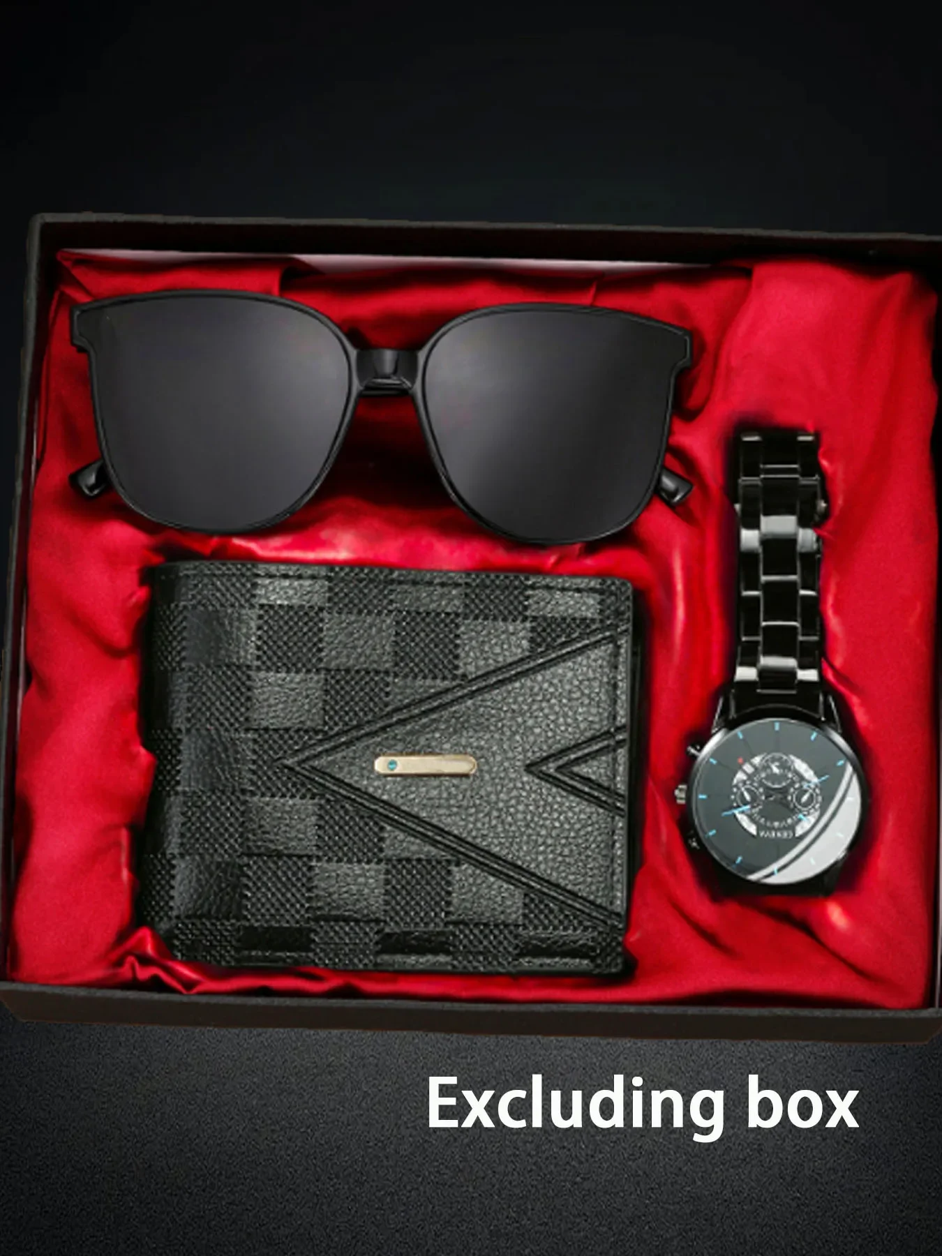 

Классический модный мужской набор: часы с календарем (часы + кошелек + очки)