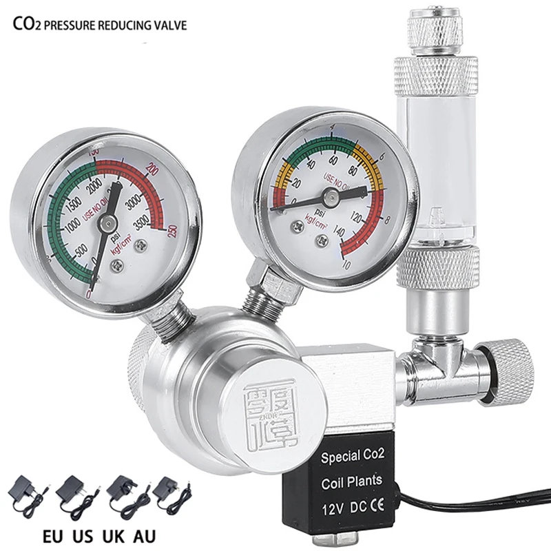 

Fish tank CO2 pressure reducing valve Solenoid valve Dual gauge cylinder pressure control CO2 regulator pressure reducing valve