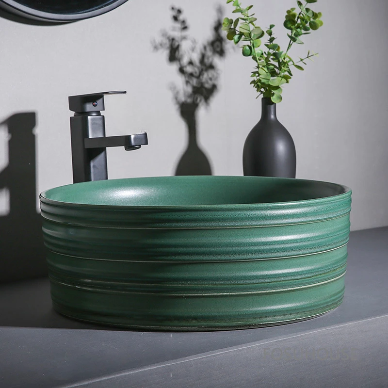 

Керамическая раковина в скандинавском стиле, минималистичный промышленный стол, верхняя раковина, одинарная креативная столешница для ванной комнаты
