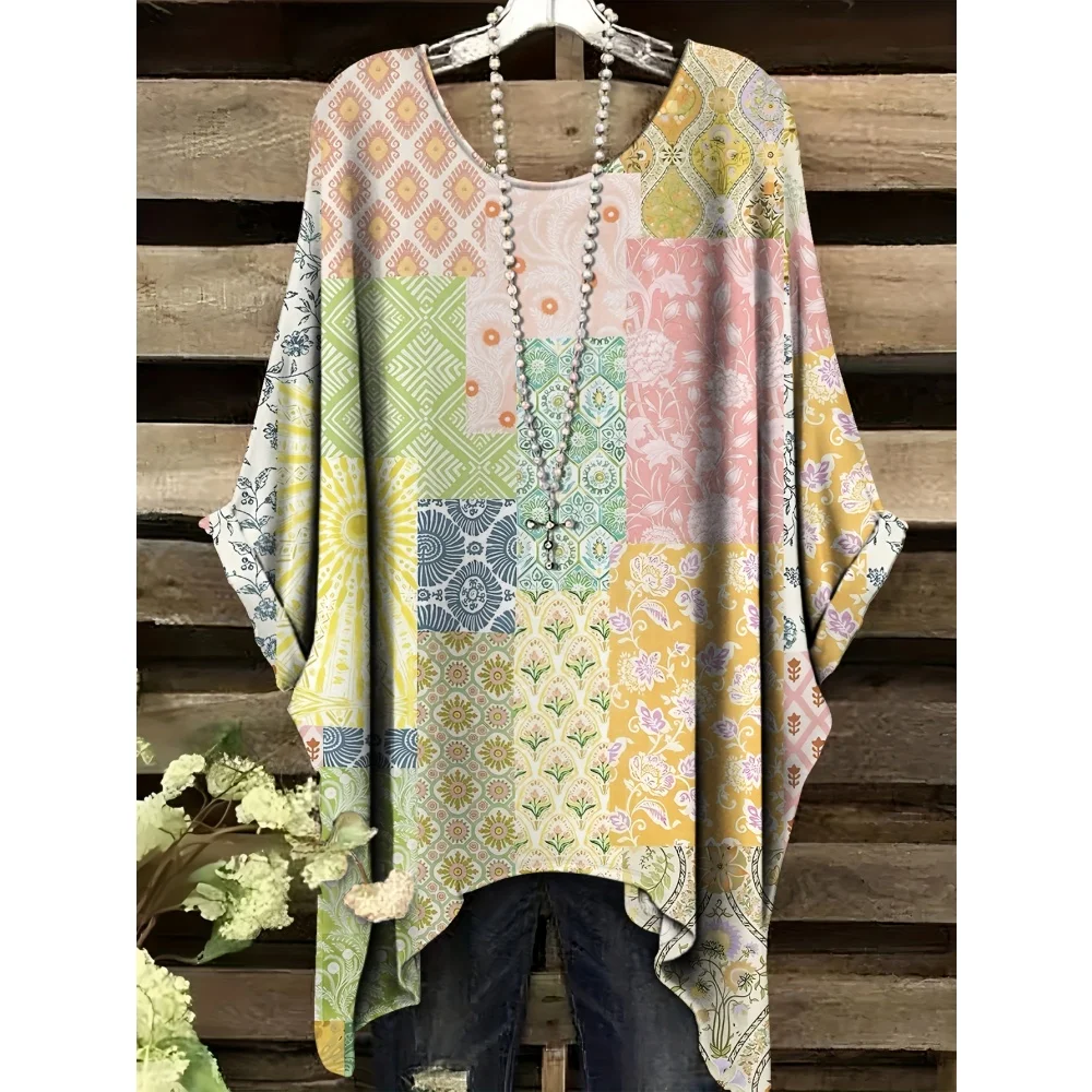 

Женская футболка в сетку в полоску с принтом всего тела, нерегулярный подол, круглый вырез, повседневные женские топы большого размера с короткими рукавами