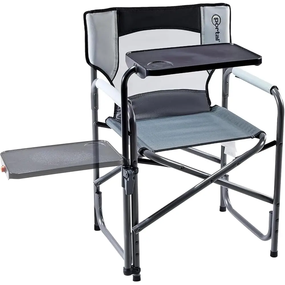 

Tablet Table Camping Directors Chair, Foldable Camp Chair With 2-Way Rotatable Side Table, Outdoor Folding Chairs For Adults,