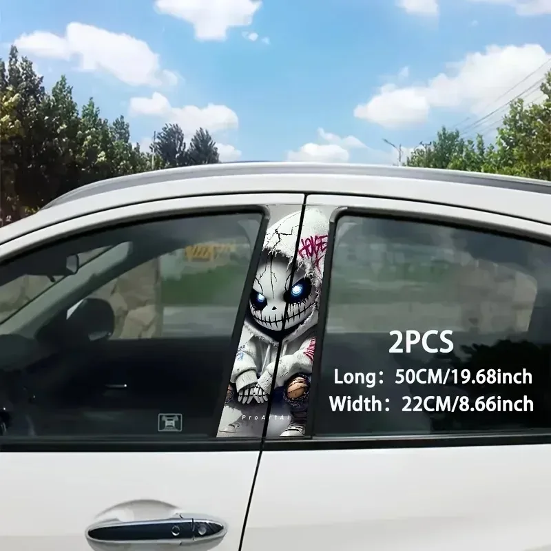 

Vinyl car B-pillar shell punk style pattern sticker scratch-resistant DIY art protective box, suitable for car stickers
