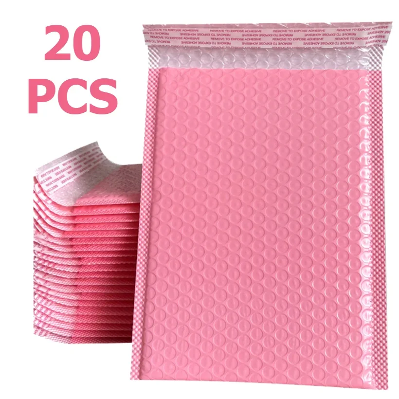 Enveloppes rembourrées à bulles en Poly rose, 20 pièces, enveloppes rembourrées auto-scellantes, sacs cadeaux, sacs d'emballage noirs pour livre