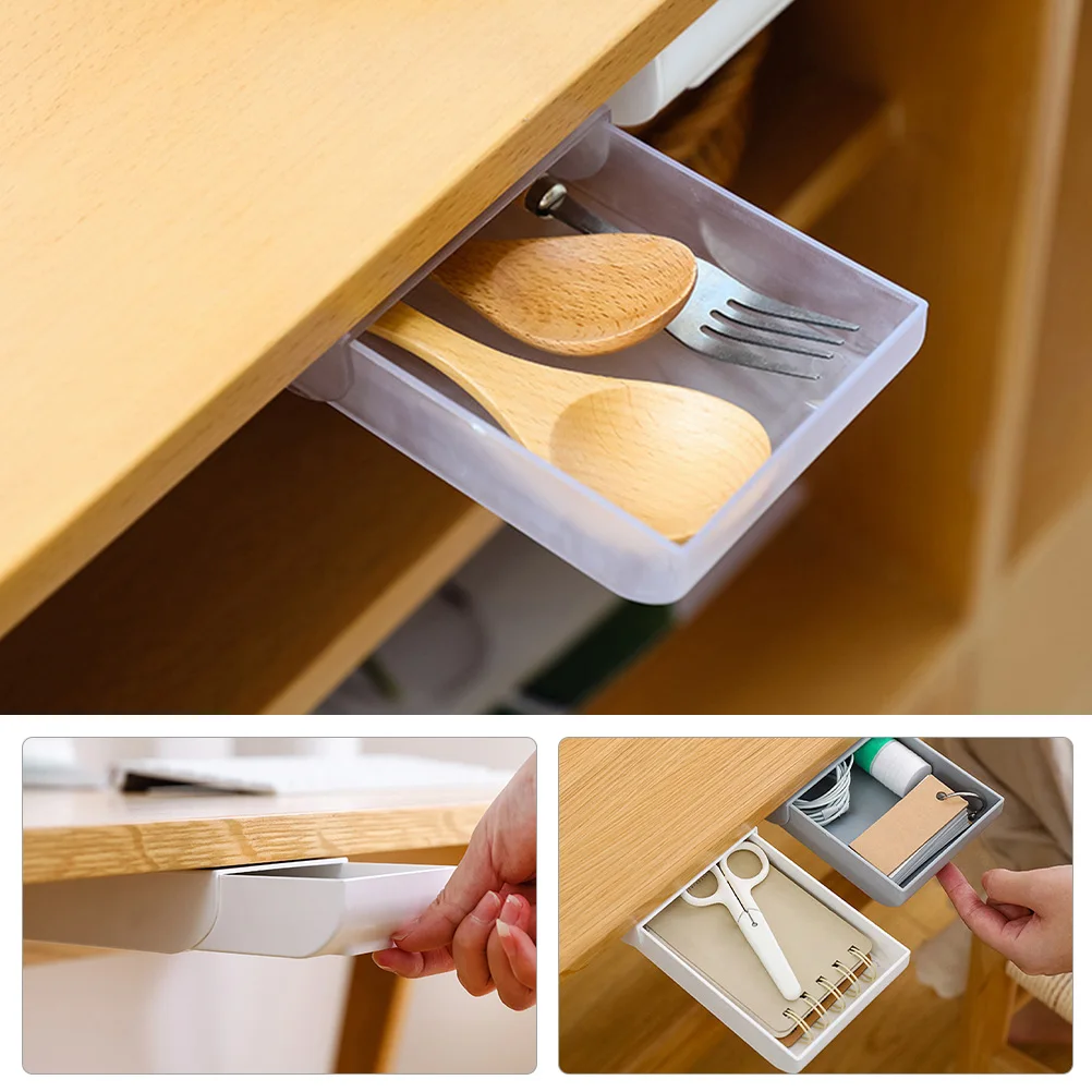 

4Pcs Adhesive Pen Box Hidden Storage Box for Desk Drawer Type Organizer Under Table Stationery Holder Multi-Purpose Desktop