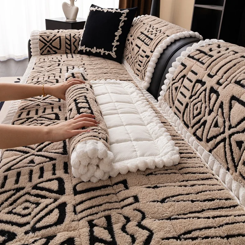 Bohemian Ultra Soft Geometric Sofa Cushion New Thickened Plush Anti Slip Corner Couch Covers Armless Dust Cover for Living Room