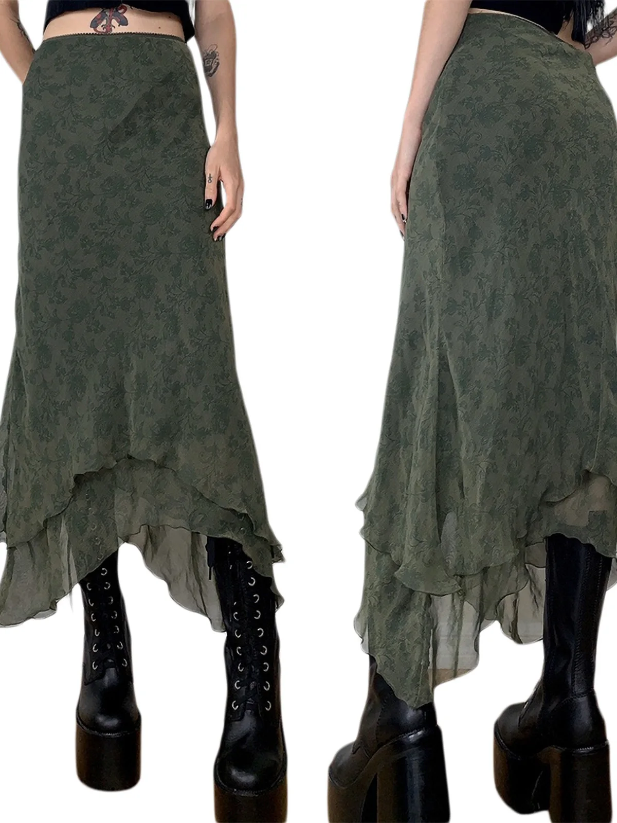 

Ретро-юбка из шифона с узором, с высокой талией, А-силуэт, миди, из полиэстера, прямого кроя