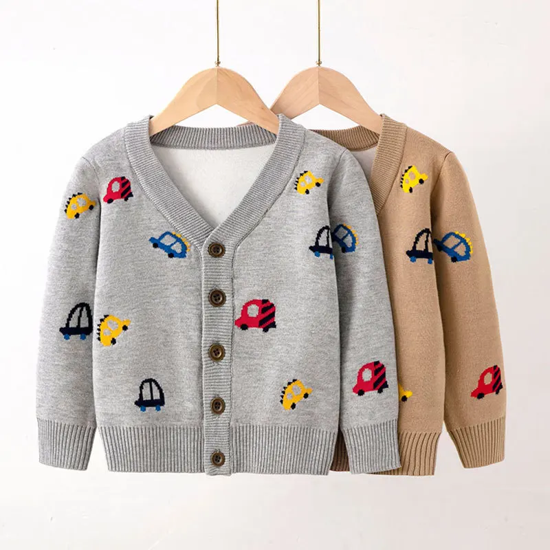 

Toddler Kids Baby Boys Clothes 1-6Y Girls Cartoon Print Knitted Cardigan Loose Fit Soft Cotton Spring Autumn Casual Sweater Top