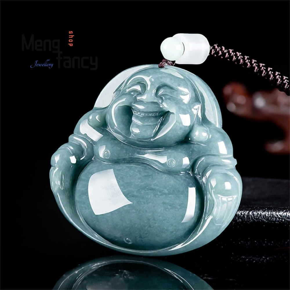 

Natural A-goods Jadeite Blue Water Buddha Buddha Big Belly Old Material Ice Jade Pendant Men's Necklace Women's Pendant