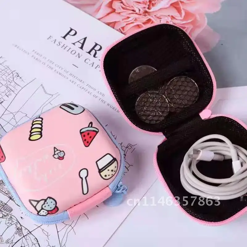 Cartoon Portable Fruit Printed Zipping Wallet 1PC Earphone Headphone Cards Storage Bag Case Box Accessories For Girls Women Kid