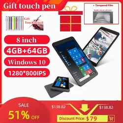 8 ZOLL Plus Windows 10 Tablets PC 1280*800 IPS Quad Core 2 GB/4 GB RAM 64 GB ROM 32-Bit/64-Bit Kostenloser OTG-Adapter Geschenk Dual-Kamera