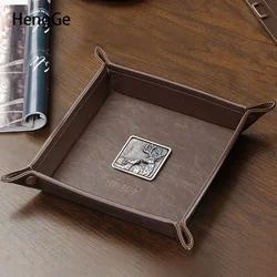 Retro Leather Tray Creativity Deer Embossed Water Proof Trays Decorative Living Room Bedroom Sundries Storage Box Ornaments