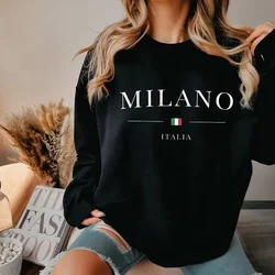 Women's Milano Print Sweatshirt Ladies Autumn Winter Travel Warm Pullover Hoodies Luxury Designer Y2k Hooded Tops Streetwear