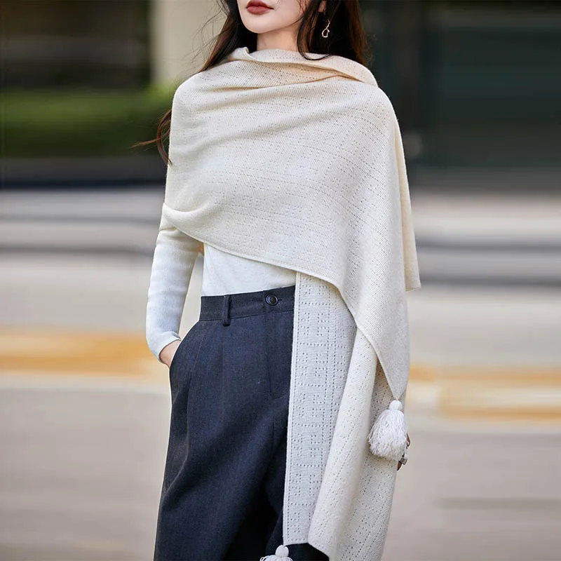 

Женский шарф-шаль из 100% шерсти с кисточками: теплые сопровождения, качающиеся кисточки, чтобы показать очарование