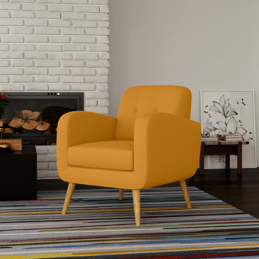 

Ashby Accent Chair in Yellow Linen with Natural Solid Wood Legs