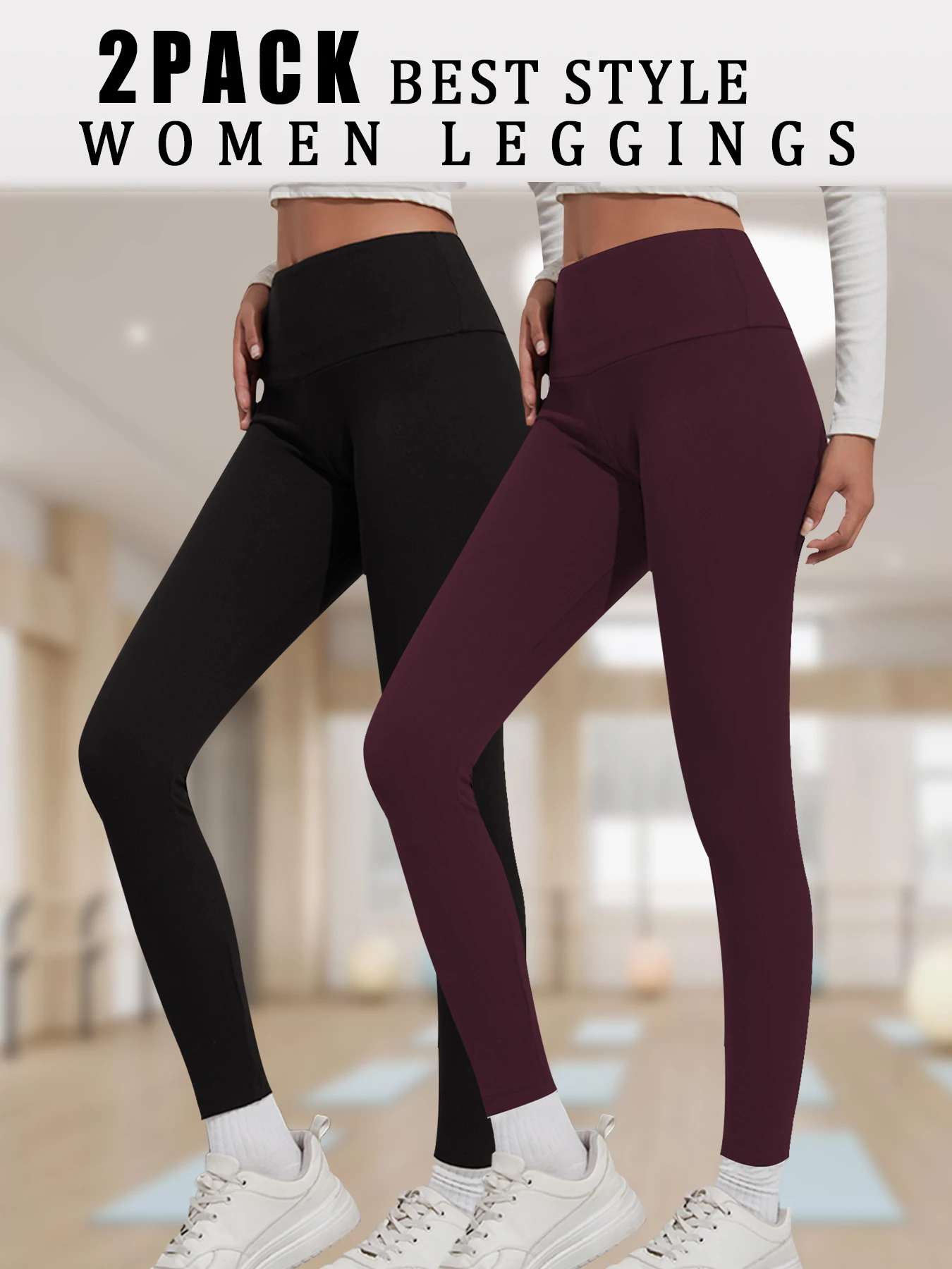 

2 Pack Women's Super Soft Leggings High Waisted Tummy Control No See Through Workout Yoga Running Athletic Push Up Gym Leggings